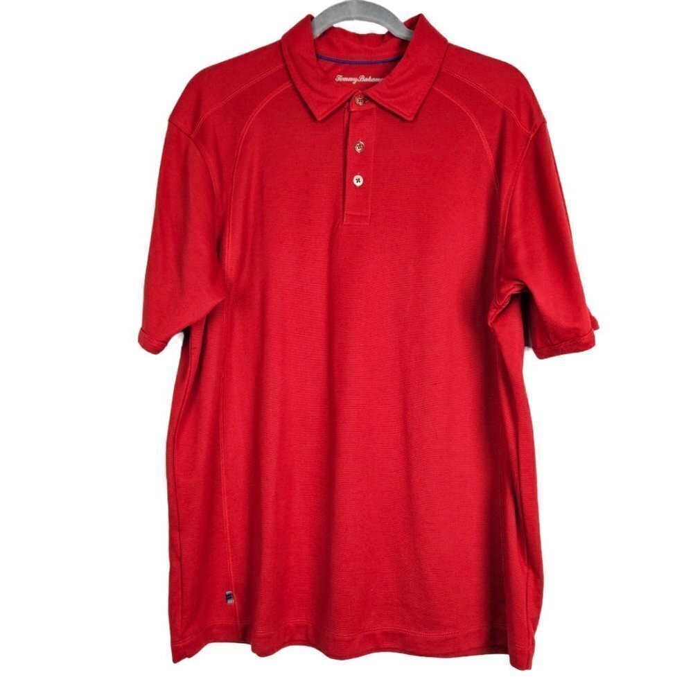 Tommy Bahama Solid Red Polyester/Rayon Blend Golf Polo L